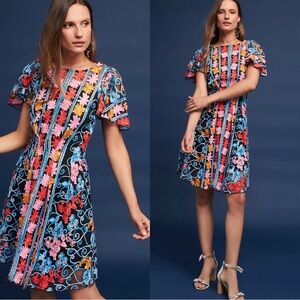 ANTHROPOLOGIE | EVA FRANCO Ferrah Liliou Dress Nocturnal Bloom Embroidered Dress